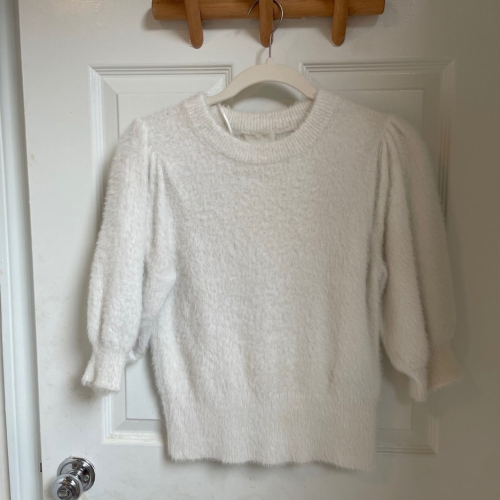 White Fuzzy Mid-Sleeve Top
